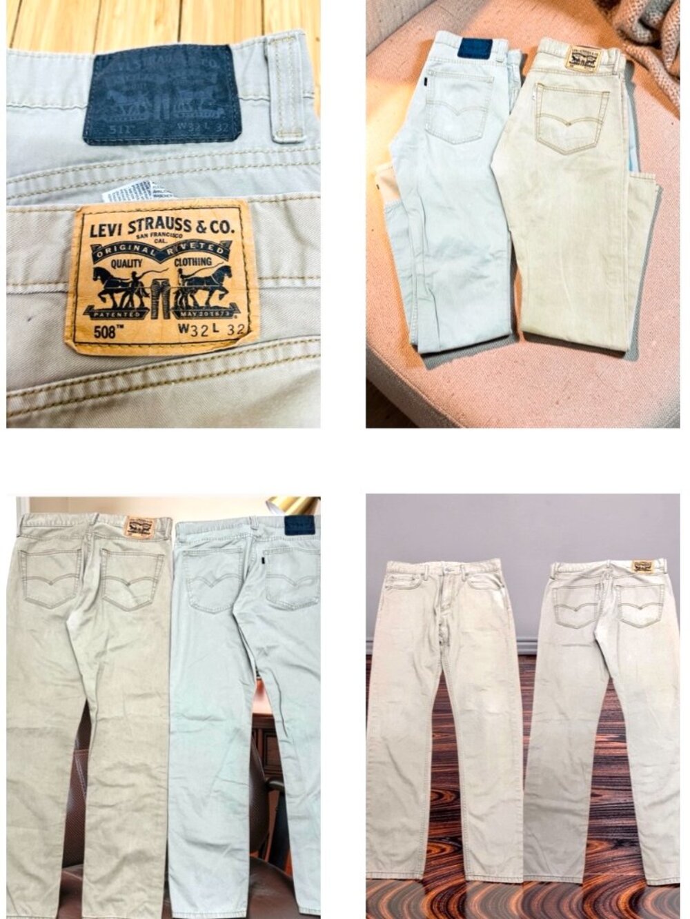 Vintage (2) Levi's Pants 511 & 508 32"x32" Cream Beige Sand khaki (88